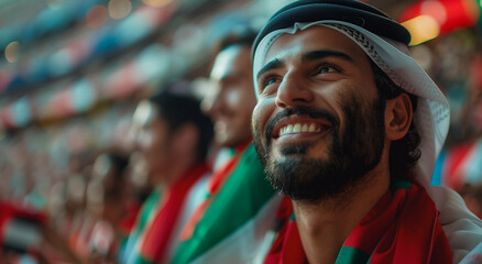 Wall Mural - Happy football fun on stadium during arabian gulf cup in Kuwait.