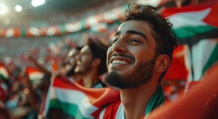 Wall Mural - Happy football fun on stadium during arabian gulf cup in Kuwait.