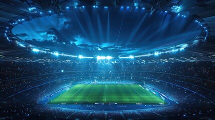 Wall Mural - soccer stadium top view and sky dark blue 