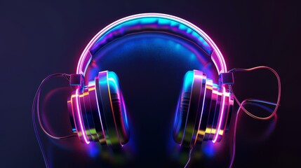 Poster - cover album of neon glowing headphones with electro house music