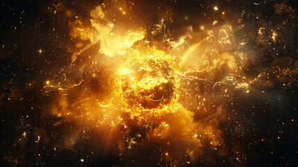 Poster - An abstract particles background with sphere shapes heavily deformed by noise displacement