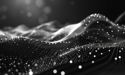 Poster - An abstract futuristic illustration of data technology with connecting lines and dots on a dark background. A 3D rendering. A visualization of big data.
