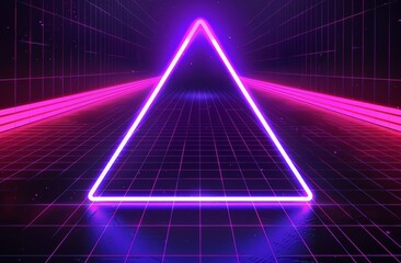Poster - this is an illustration in the 80's style with a black background and a purple triangle in the middl