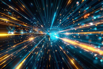 Poster - Futuristic Sci-Fi Digital Flares: A Neon Blue Light Speed Background: Stock Image