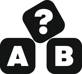 Poster - Black and white image of alphabet blocks showing a question mark over the answer