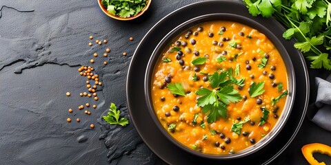 Wall Mural - Creamy North Indian Dal Makhani with Black Lentils, Kidney Beans, and Spices. Concept Recipe, Indian Cuisine, Vegetarian, Lentils, Spices