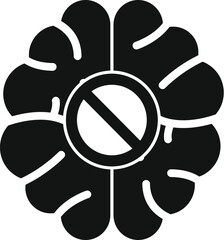 Poster - Black and white icon of a brain with a forbidden symbol, representing a lack of thought or mental block