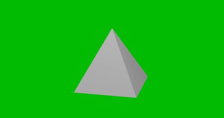 Poster - Animation of rotation of a white pyramid with shadow. Simple and complex rotation. Seamless looped 4k animation on green chroma key background