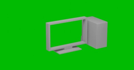 Poster - Animation of rotation of a white desktop symbol with shadow. Simple and complex rotation. Seamless looped 4k animation on green chroma key background