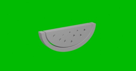 Poster - Animation of rotation of a white watermelon piece symbol with shadow. Simple and complex rotation. Seamless looped 4k animation on green chroma key background
