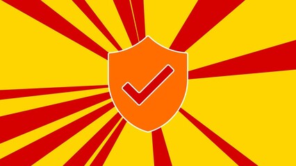 Poster - Protection mark symbol on the background of animation from moving rays of the sun. Large orange symbol increases slightly. Seamless looped 4k animation on yellow background