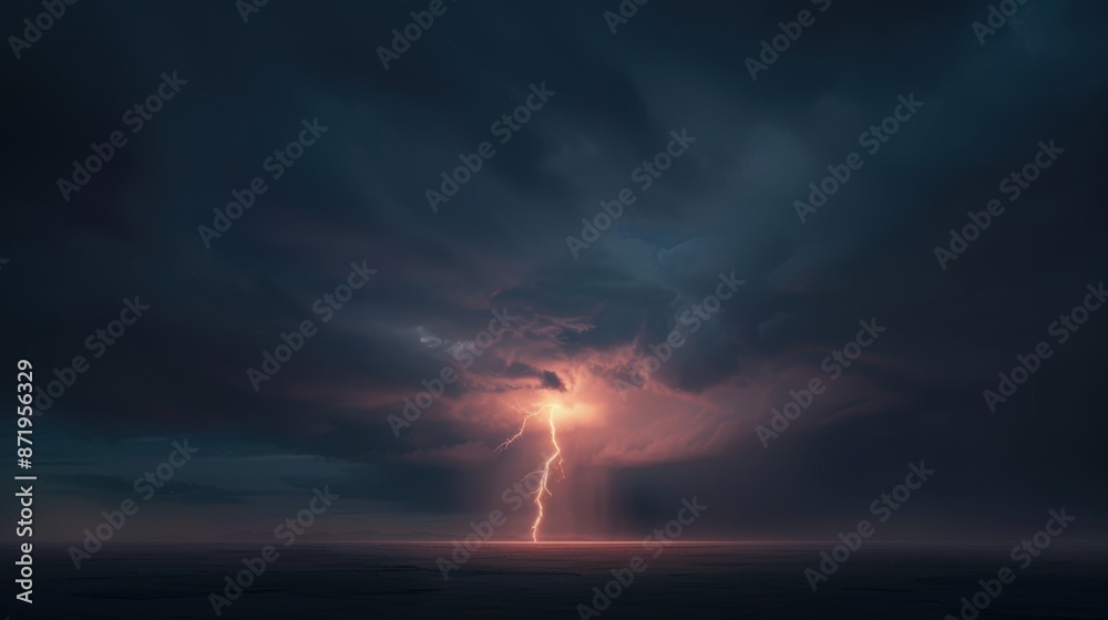 A striking bolt of lightning illuminates the dark stormy night sky over ...