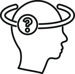 Sticker - Line art of a human head profile with a question mark inside a circle orbiting around it