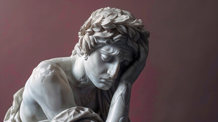 A beautiful marble statue of a female figure, head down in despair and sadness 