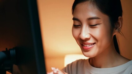 Poster - Woman Smiling at Computer Screen Generative AI