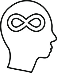 Poster - Minimalist line art of a human head profile thinking with an infinity symbol, representing limitless thinking, infinite possibilities, and boundless potential