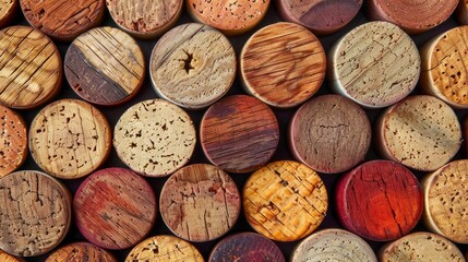 Poster - Close-up photo of wine corks, each with unique texture, color, and imperfections. Arranged in a pattern, they tell stories of past vintages and celebrations