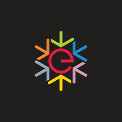 Sticker - letter e colorful center arrows round circle logo vector