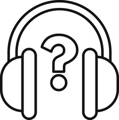 Sticker - Simple black and white icon of headphones with a question mark symbol inside, representing the concept of listening skills