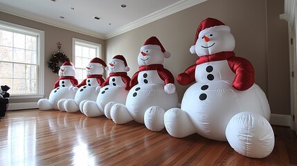 Poster - Deck the halls of your outdoor space with towering inflatable figures of Santa, snowmen, and reindeer, creating a whimsical and