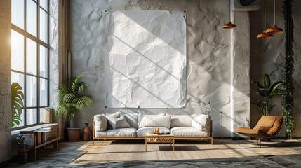 Poster - Depict a minimalist interior scene with a white blank crumpled