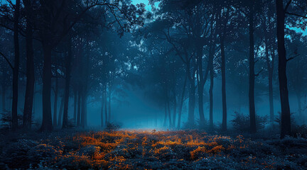 Poster - Night time forest, dark. Generative AI.