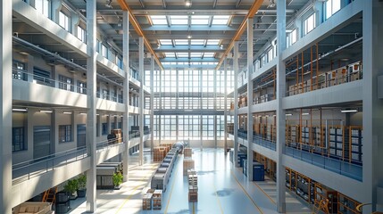 Poster - The interior architectural design of a modern factory, smart homes, large-scale. Generative AI.