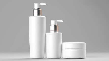 Wall Mural - White Cosmetic Bottles Set with Various Containers and Dispensers