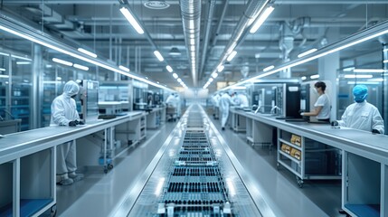 Poster - A semiconductor circuit version, spatial sense, is being tested on the production line.. Generative AI.