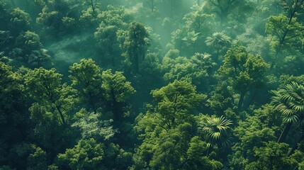 Aufkleber - Lush green forest. Aerial high view. Generative AI.
