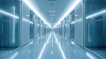 Poster - Interior of a data center inside a renovated office building in an urban center high-rise. Generative AI.