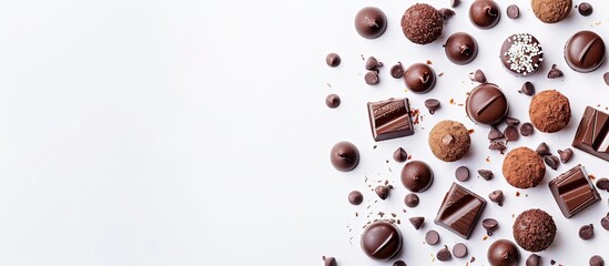 Poster - Delicious chocolate candy on a white backdrop with ample copy space image.