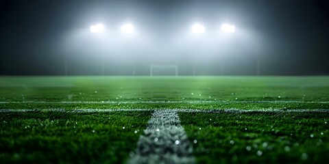 Wall Mural - Translucent green background with mild scent soccer field at night. Concept Soccer Field Night Photoshoot, Translucent Green Background, Outdoor Photography, Sports Photography, Nighttime Shoot