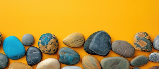 Aufkleber - Minimalist composition of stones on a yellow background for product display, perfect for adding copy space image.