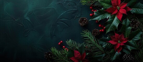 Poster - Holiday-themed arrangement on a dark abstract backdrop featuring a top-down view and ample space for text or images.