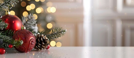 Aufkleber - Festive Christmas decor on a desk with copy space image.
