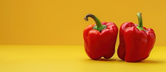 Poster - Ugly food on a yellow backdrop includes two ripe red bell peppers in the photo with copy space image.