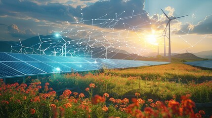 Poster - Flowing data at a solar and wind park in the future. Generative AI.