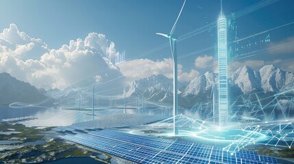 Poster - Flowing data at a solar and wind park in the future. Generative AI.