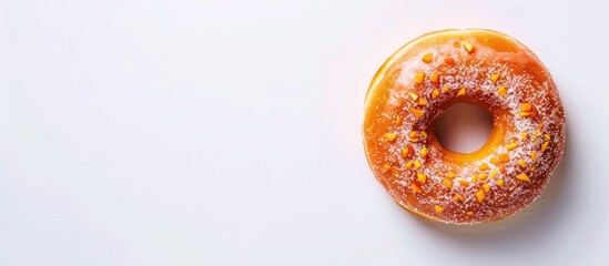 Poster - Glazed donut on a white background with copy space image.