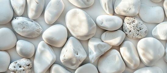Poster - Abstract white pebbles texture provides a captivating background for a wide copy space image.