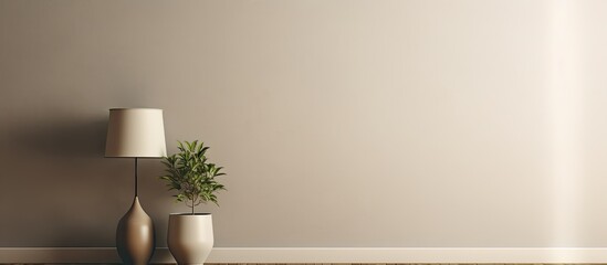 Poster - Empty room wall mockup featuring a lamp and a plant with copy space image.