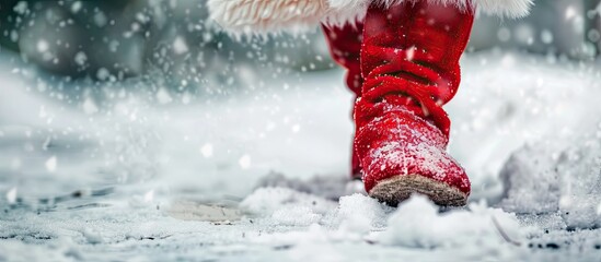Poster - Santa's red boot with a vacant area for adding text in the image.