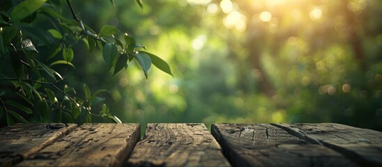 Poster - Blurry nature background with a tabletop, ideal for copy space image.