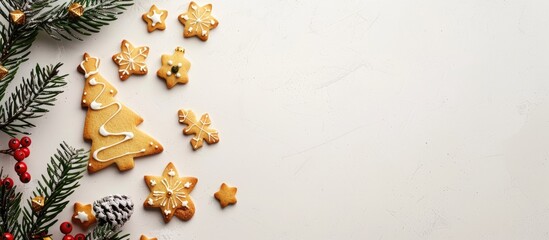 Aufkleber - Cookie Christmas tree frame on a white background with copy space image.