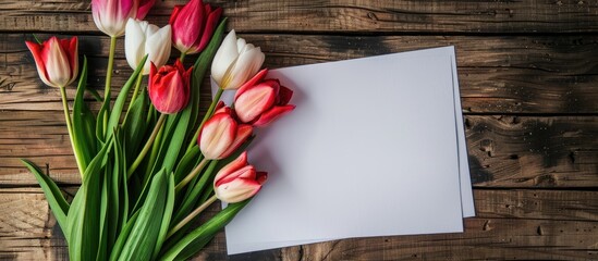 Poster - Tulips arranged next to a blank sheet for copy space image.