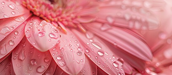 Sticker - Gerbera flower petals in pink hue with dew droplets, against copy space image.