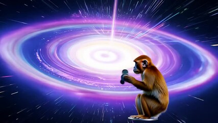 Poster - Monkey Gazing Into a Cosmic Vortex Generative AI