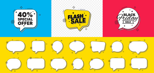 Wall Mural - 40 percent discount offer tag. Flash sale chat speech bubble. Sale price promo sign. Special offer symbol. Discount chat message. Black friday speech bubble banner. Offer text balloon. Vector