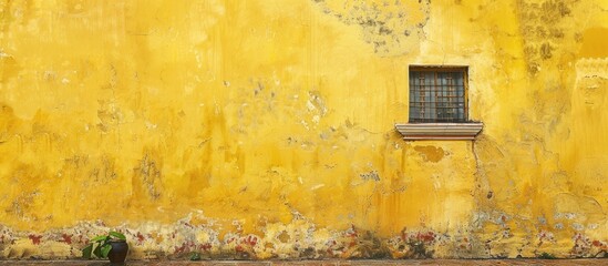 Poster - Vintage yellow wall providing a nostalgic backdrop with space for copy images.